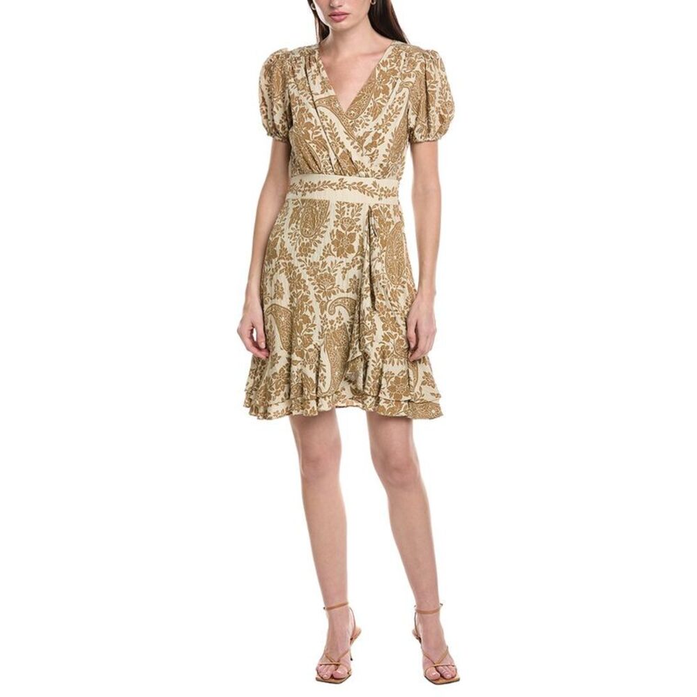 Maison Tara Womens Printed Marrakesh Short Sleeve Mini Dress, Brown